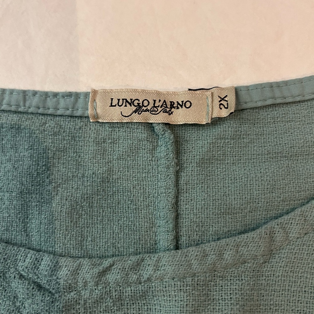 LUNGO L’ARNO Linen Floral Seafoam Green Shift Dress Tunic Made in Italy 2X‎ - Picture 5 of 12